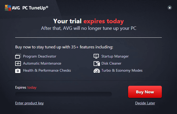 AVG PC TuneUp Trial Reset